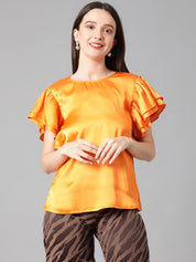 KOTTY Casual Solid Women Orange Top 