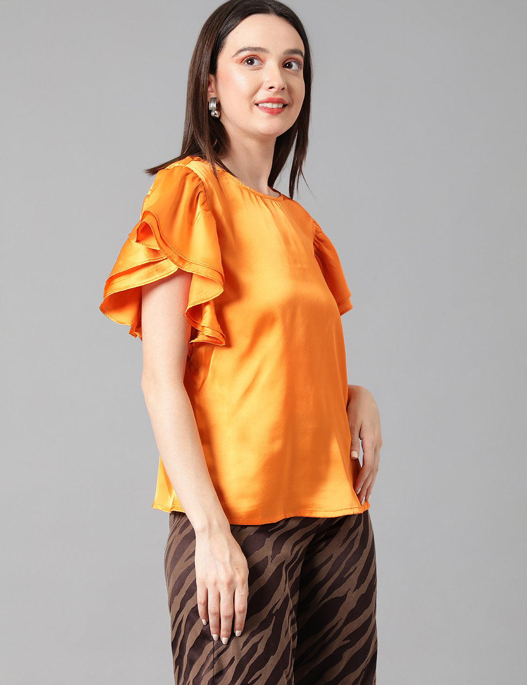 KOTTY Casual Solid Women Orange Top 