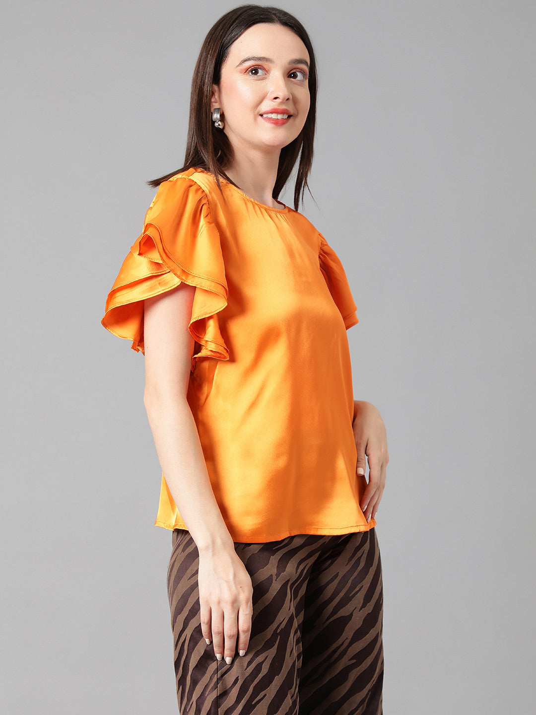 KOTTY Casual Solid Women Orange Top 