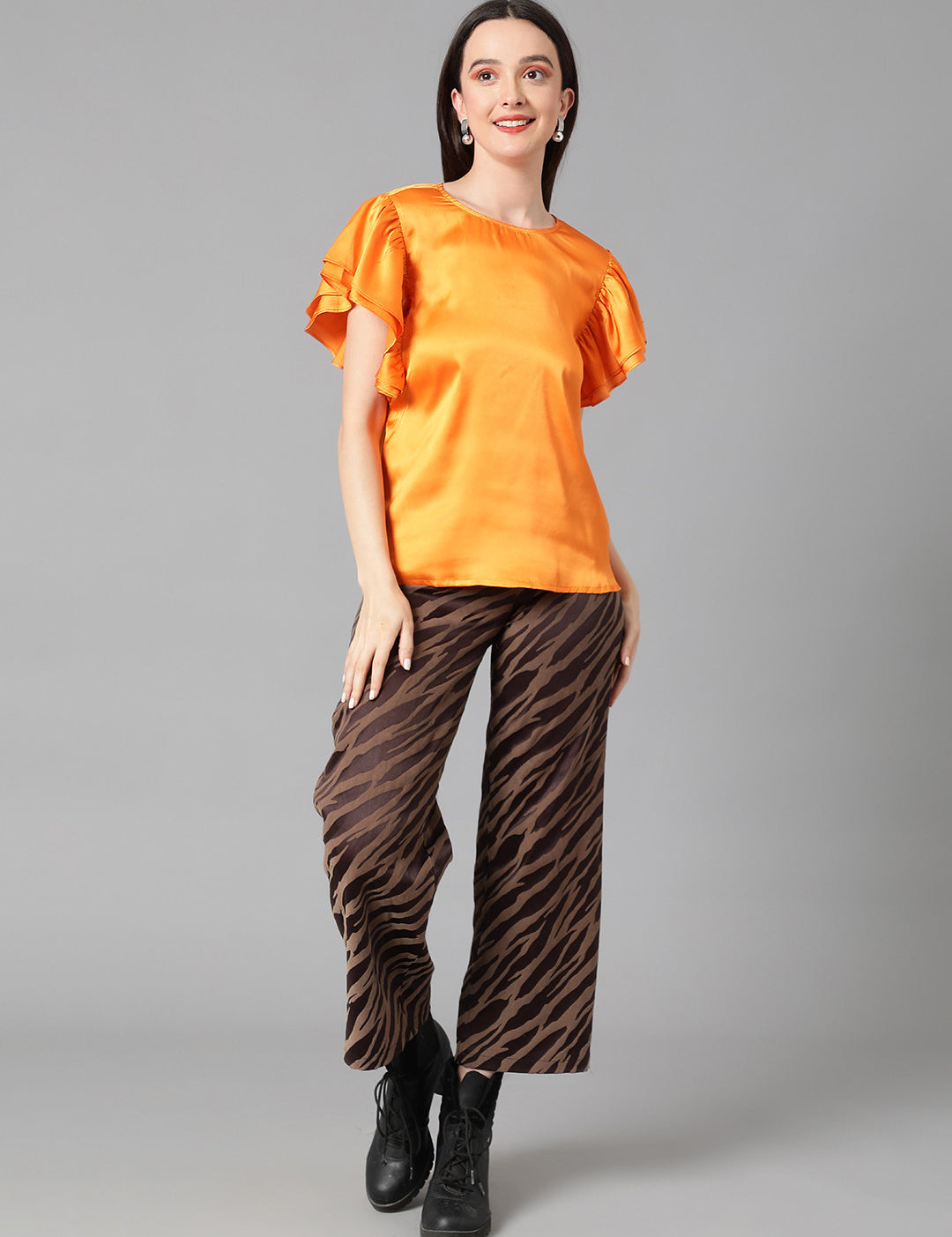 KOTTY Casual Solid Women Orange Top 