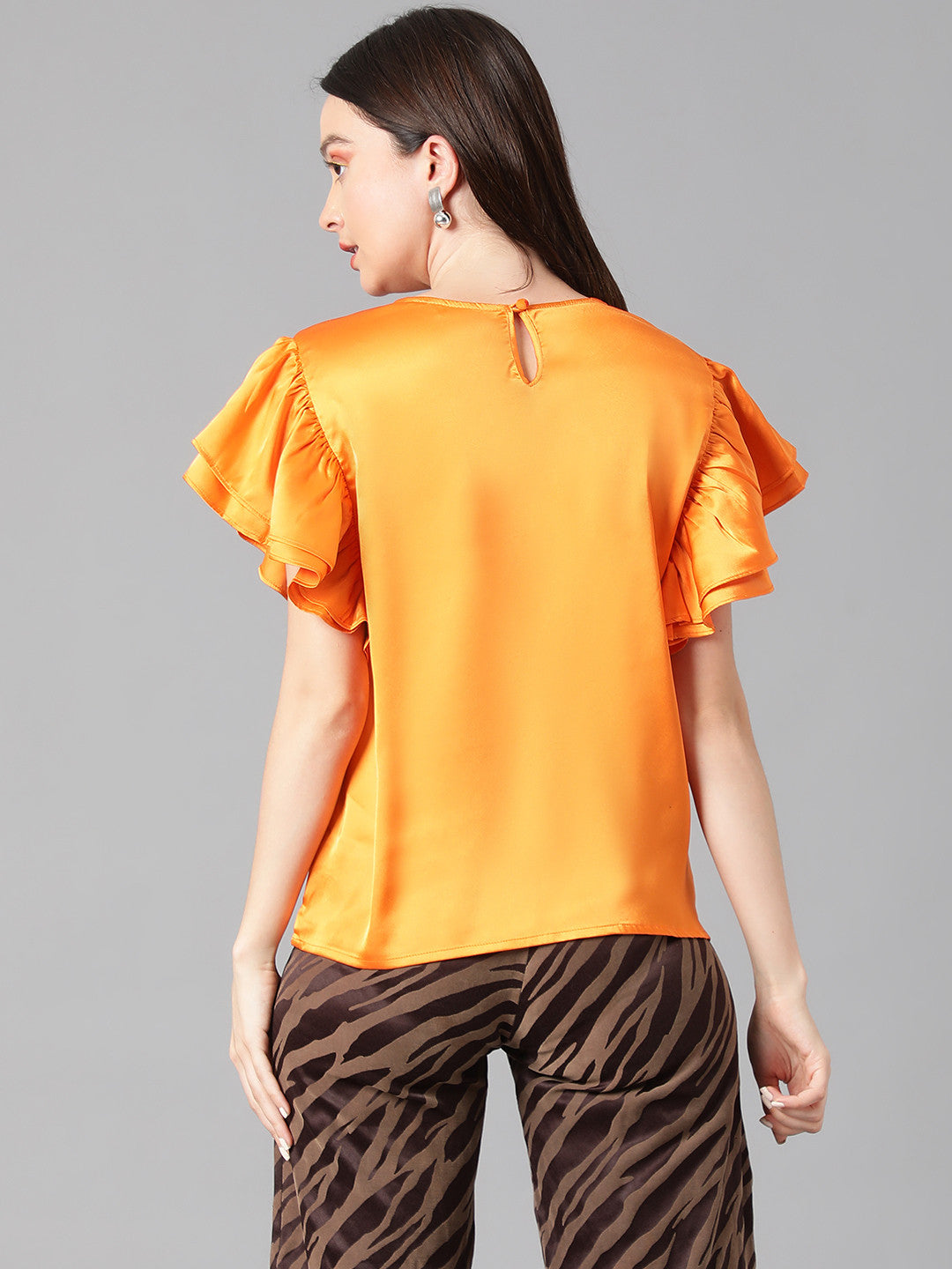 KOTTY Casual Solid Women Orange Top 
