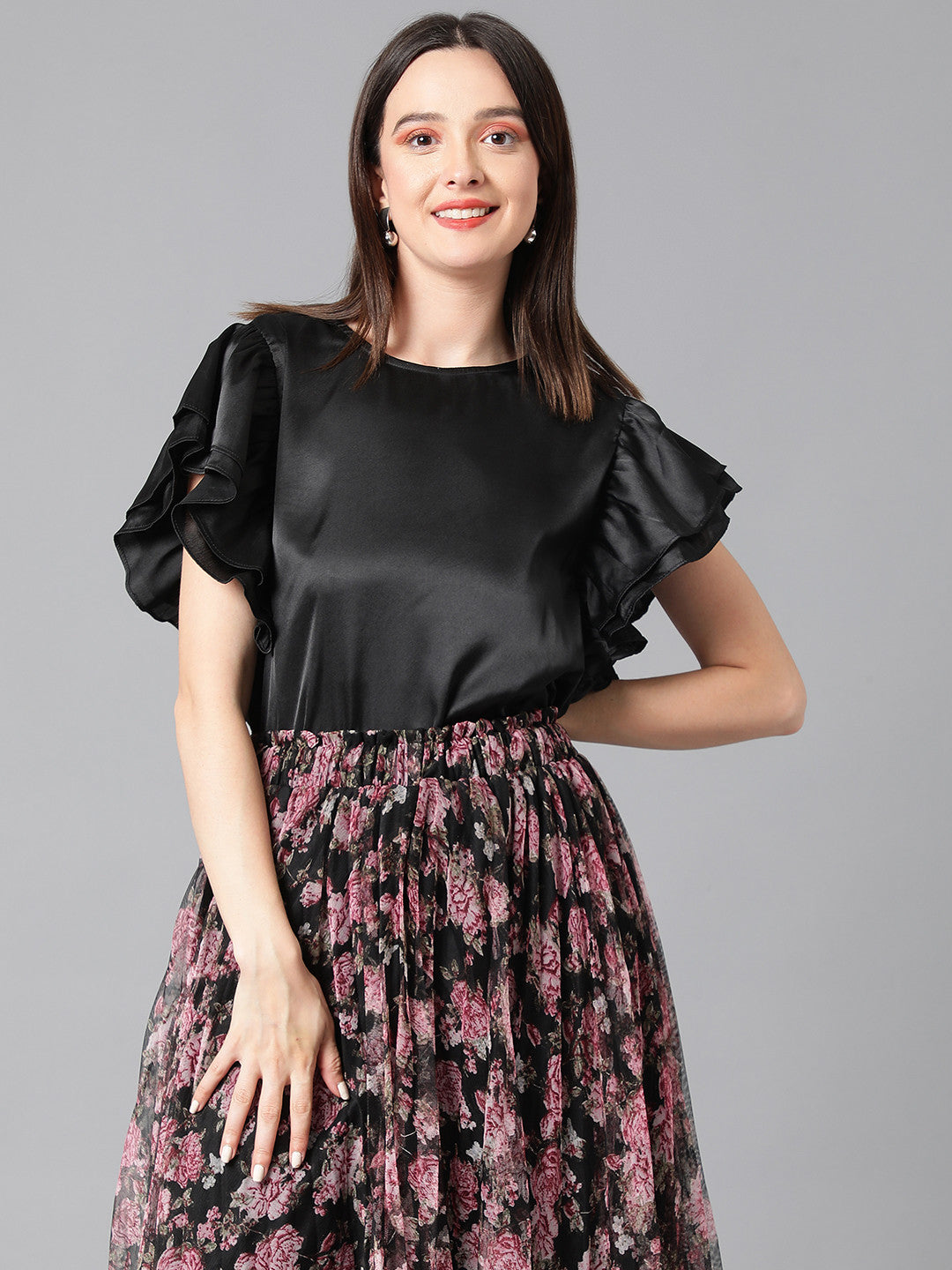 KOTTY Casual Solid Women Black Top 