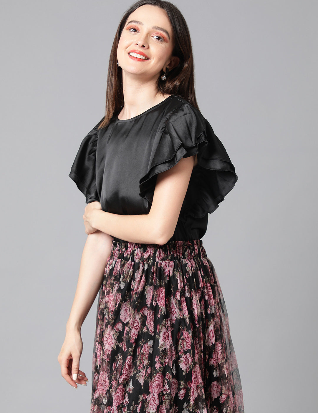 KOTTY Casual Solid Women Black Top 