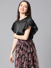 KOTTY Casual Solid Women Black Top 