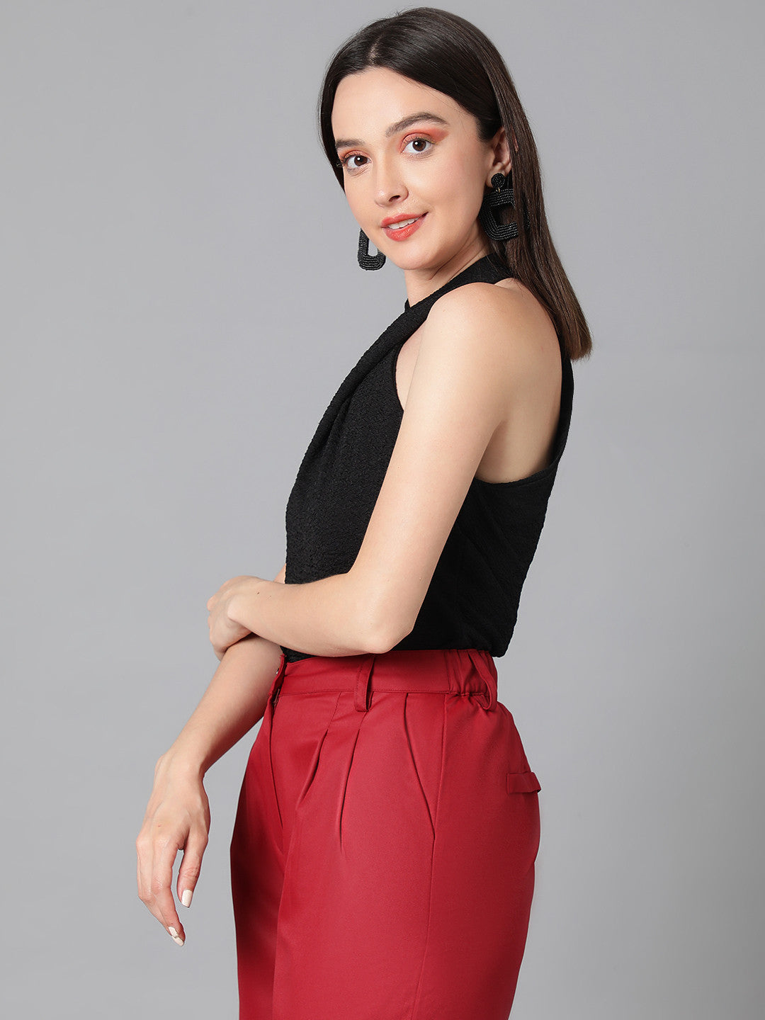 KOTTY Casual Self Design Women Black Top 