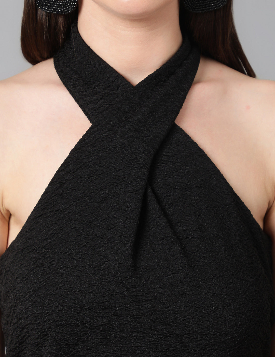 KOTTY Casual Self Design Women Black Top 