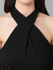KOTTY Casual Self Design Women Black Top 