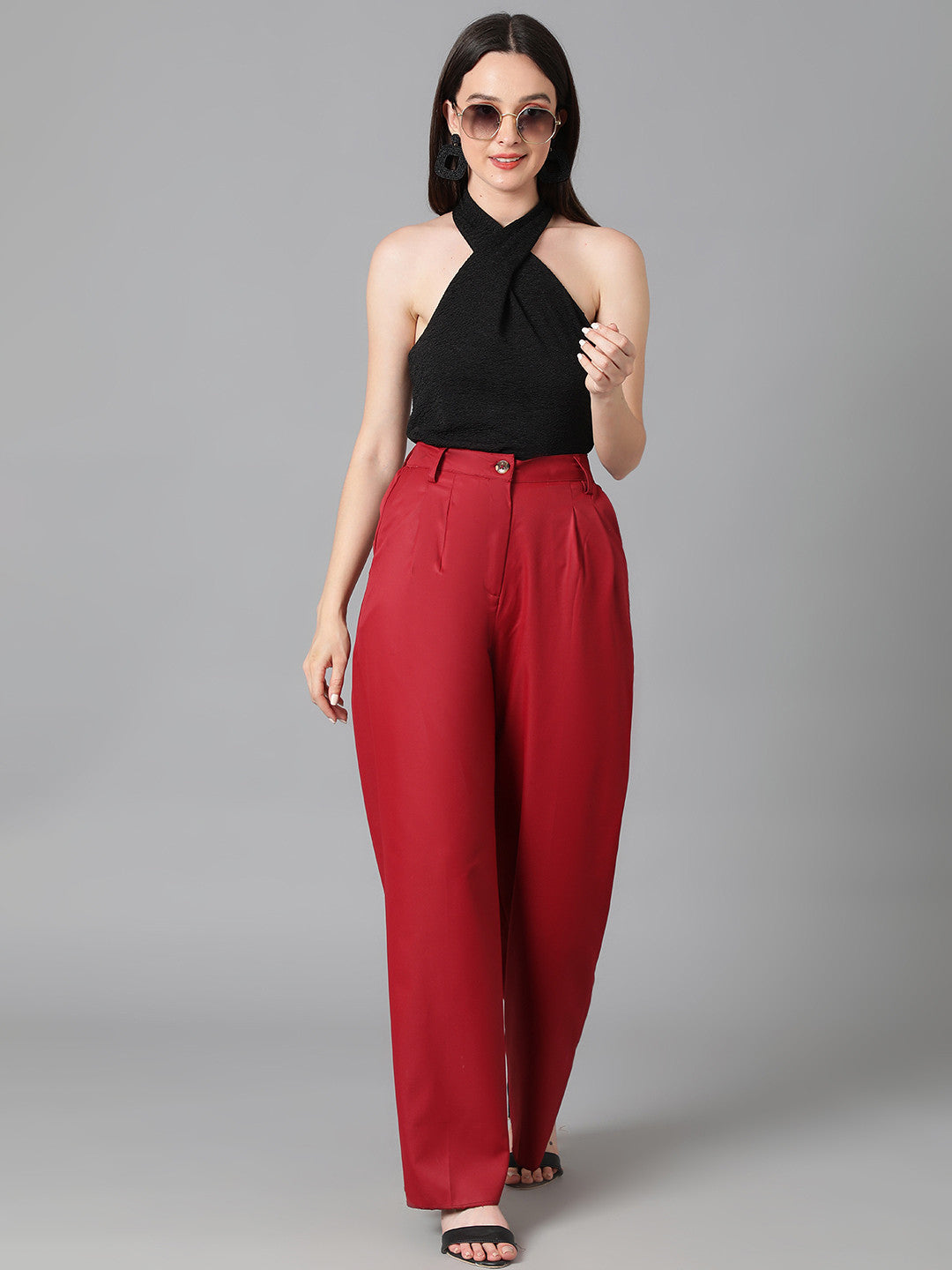 KOTTY Casual Self Design Women Black Top 