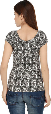 KOTTY Casual Short Sleeve Animal Print Women White, Grey Top 