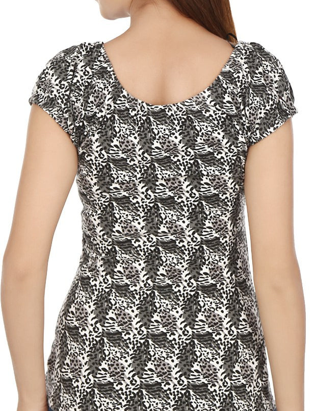KOTTY Casual Short Sleeve Animal Print Women White, Grey Top 