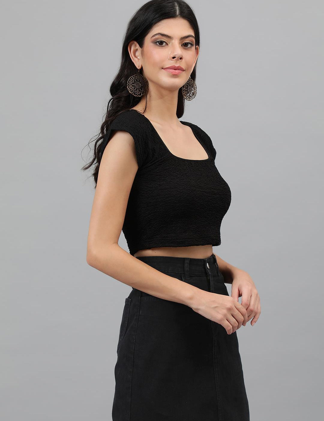KOTTY Casual Solid Women Black Top 