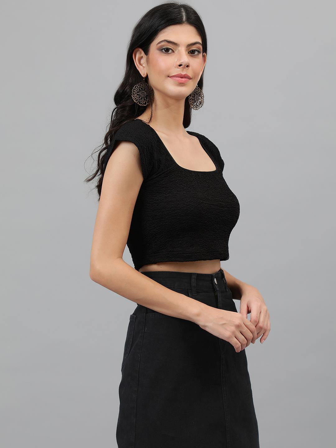 KOTTY Casual Solid Women Black Top 