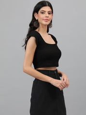 KOTTY Casual Solid Women Black Top 