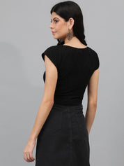 KOTTY Casual Solid Women Black Top 