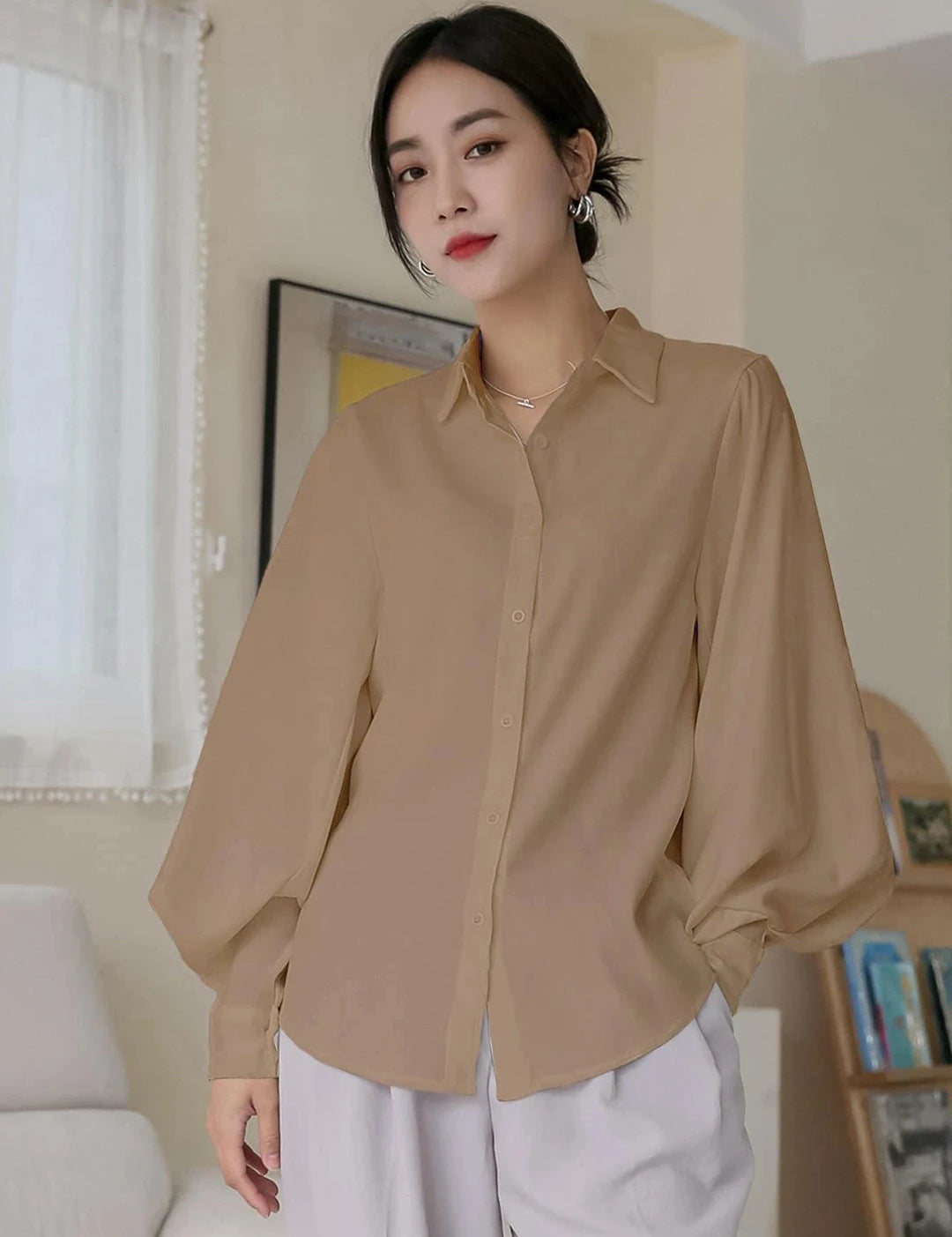 KOTTY Casual Solid Women Beige Top 