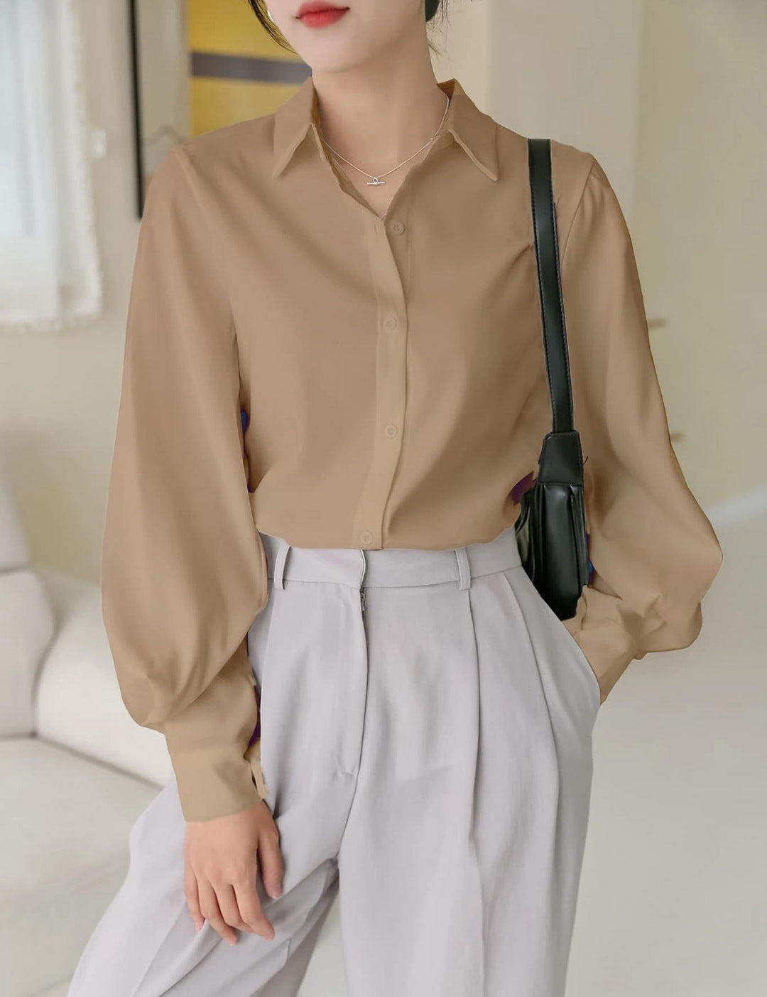KOTTY Casual Solid Women Beige Top 