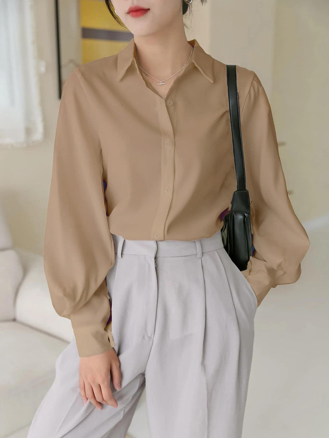 KOTTY Casual Solid Women Beige Top 