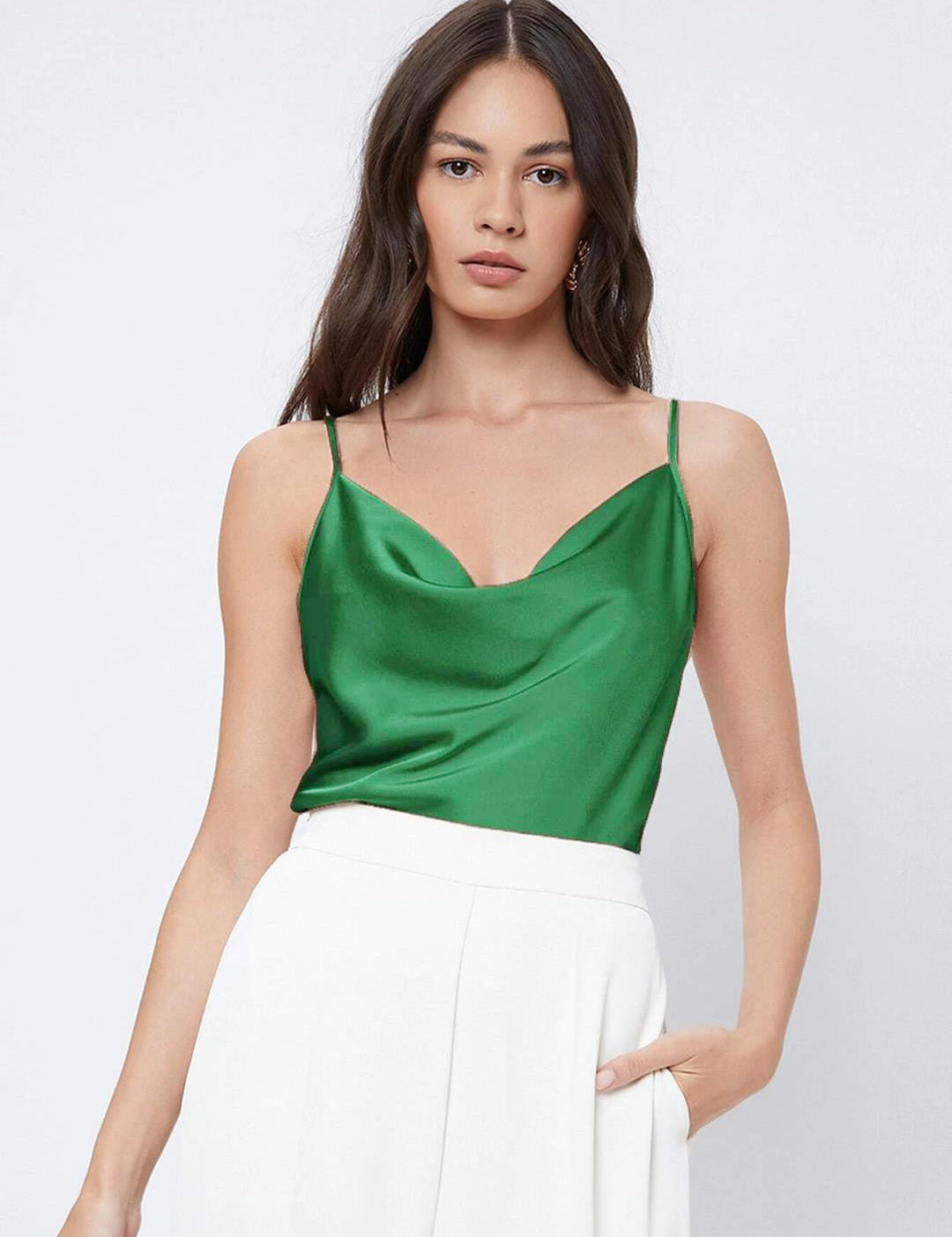 KOTTY Party Solid Women Green Top 