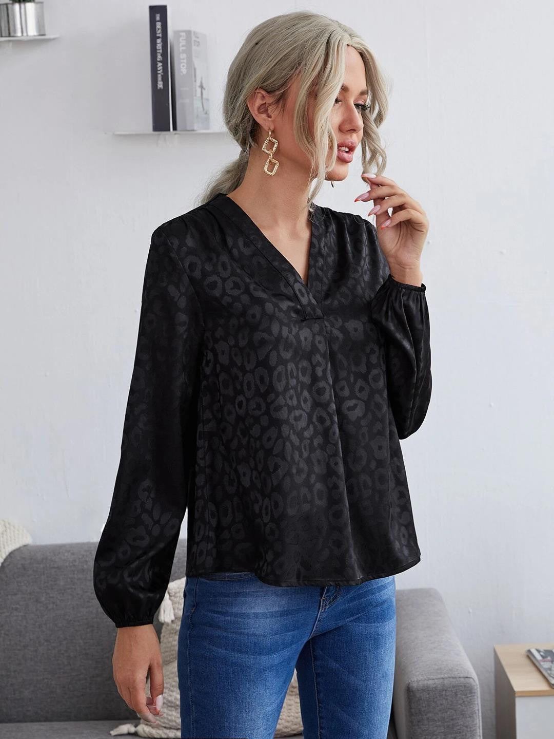 KOTTY Casual Printed Women Black, Grey Top 