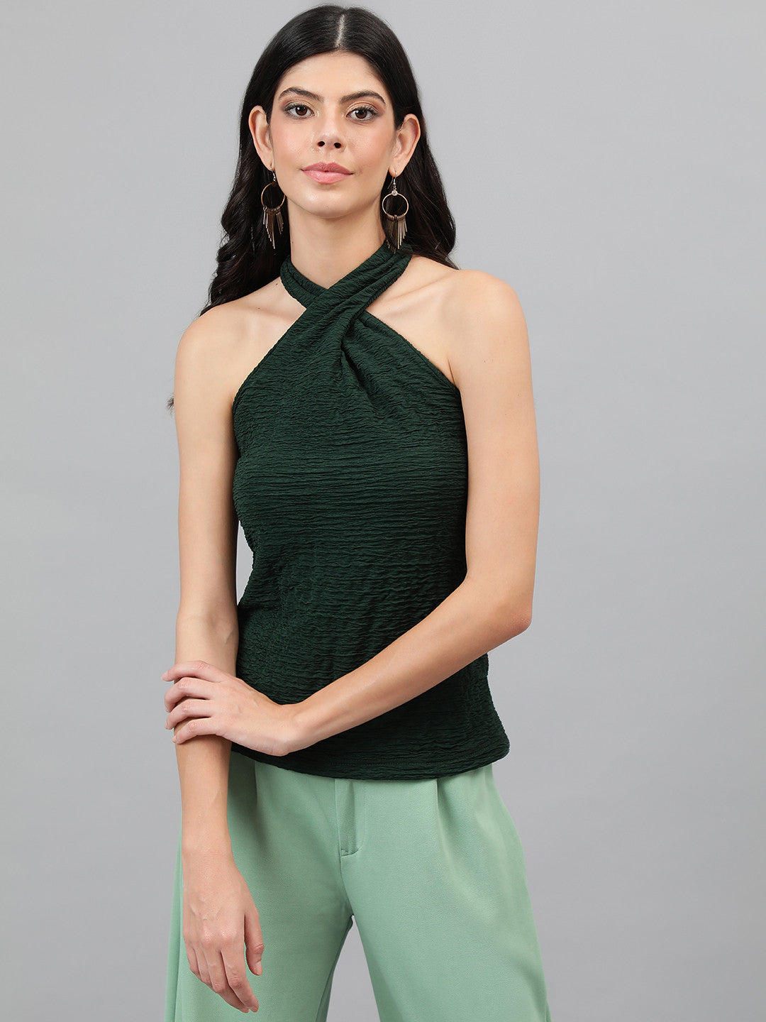 KOTTY Casual Self Design Women Green Top 