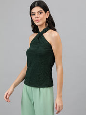 KOTTY Casual Self Design Women Green Top 