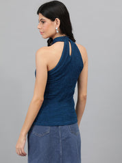 KOTTY Casual Self Design Women Dark Blue Top 