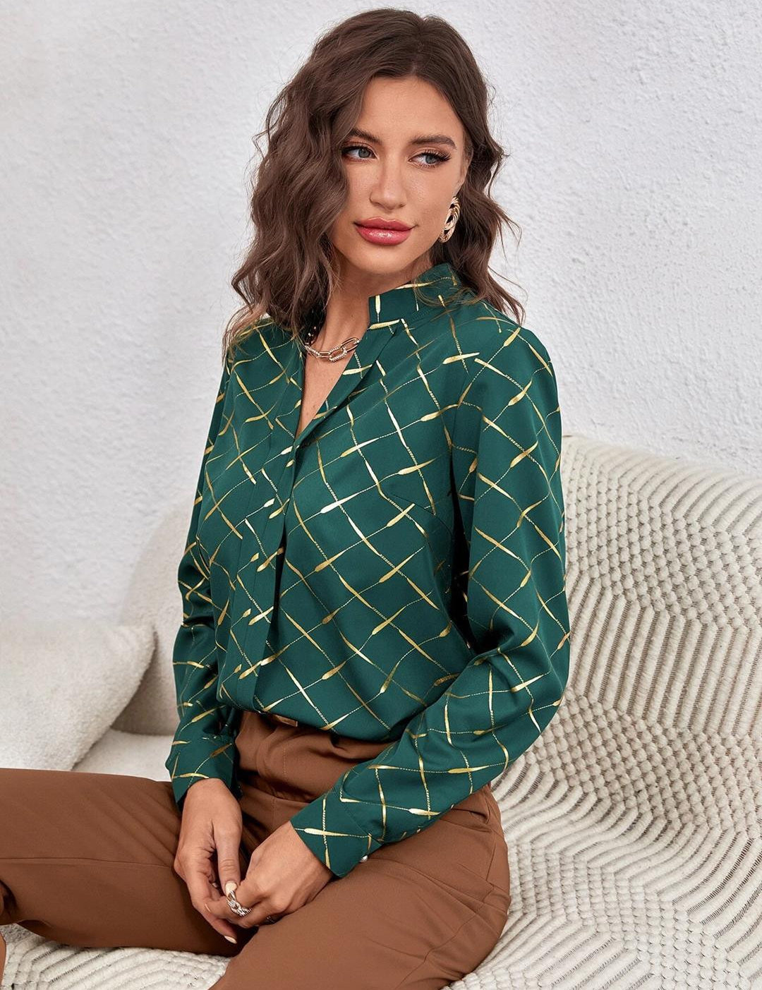 KOTTY Casual Printed Women Dark Green, Yellow Top 