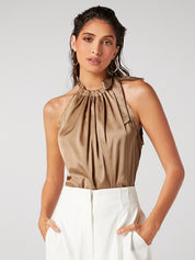 KOTTY Casual Solid Women Beige Top 