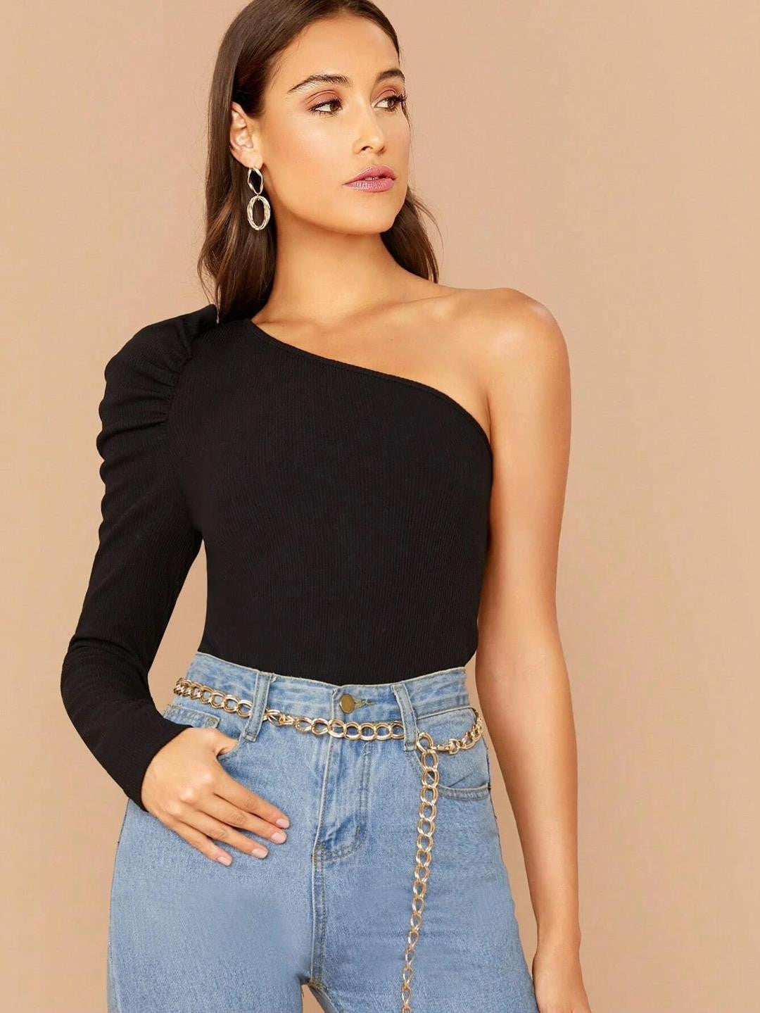 KOTTY Casual Solid Women Black Top 