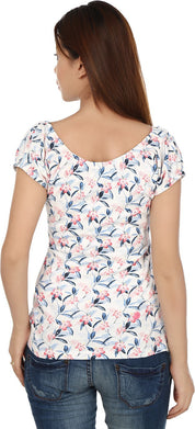 KOTTY Casual Short Sleeve Floral Print Women White, Blue Top 