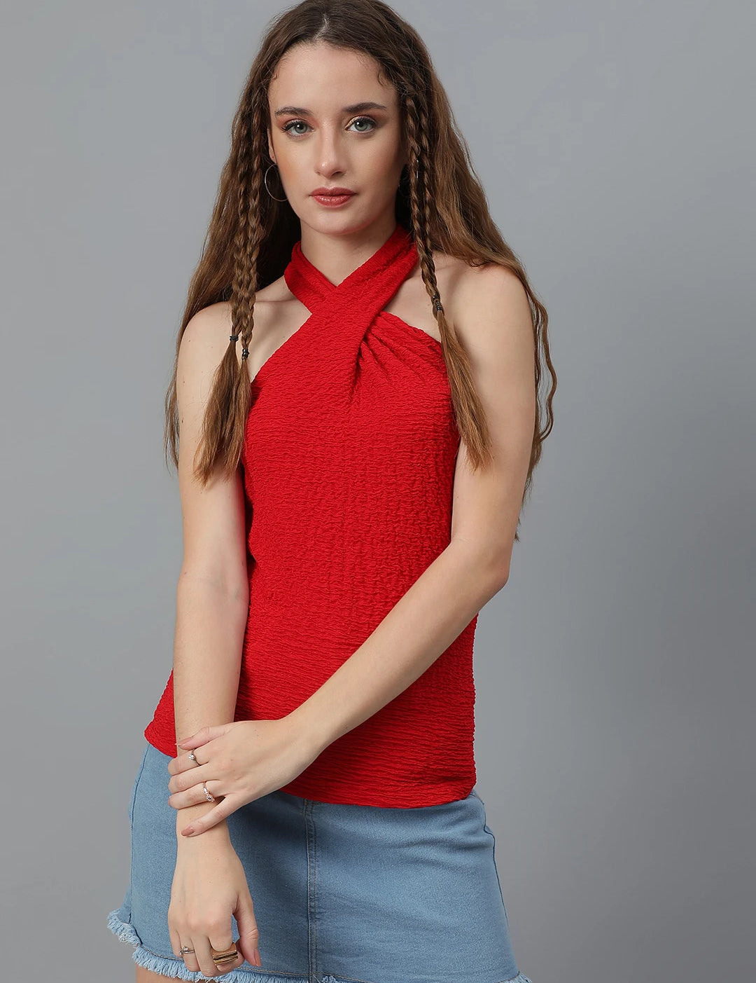 KOTTY Casual Self Design Women Red Top 