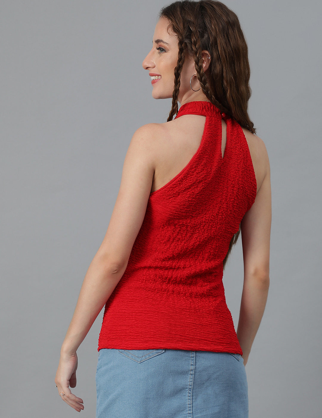 KOTTY Casual Self Design Women Red Top 