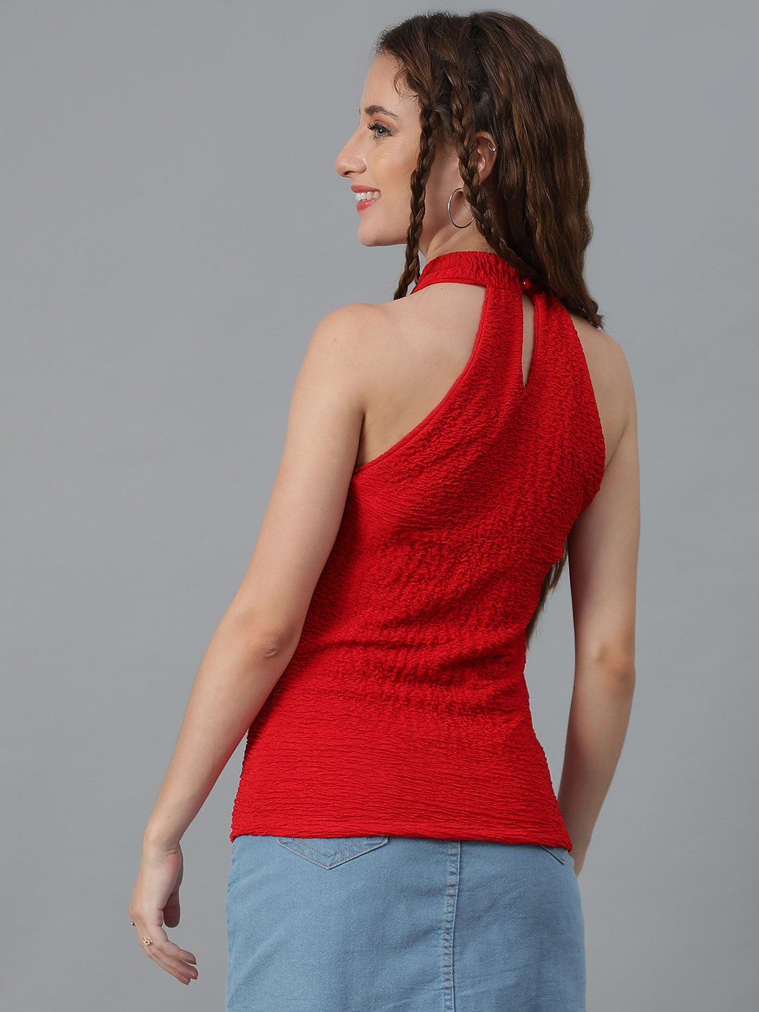 KOTTY Casual Self Design Women Red Top 