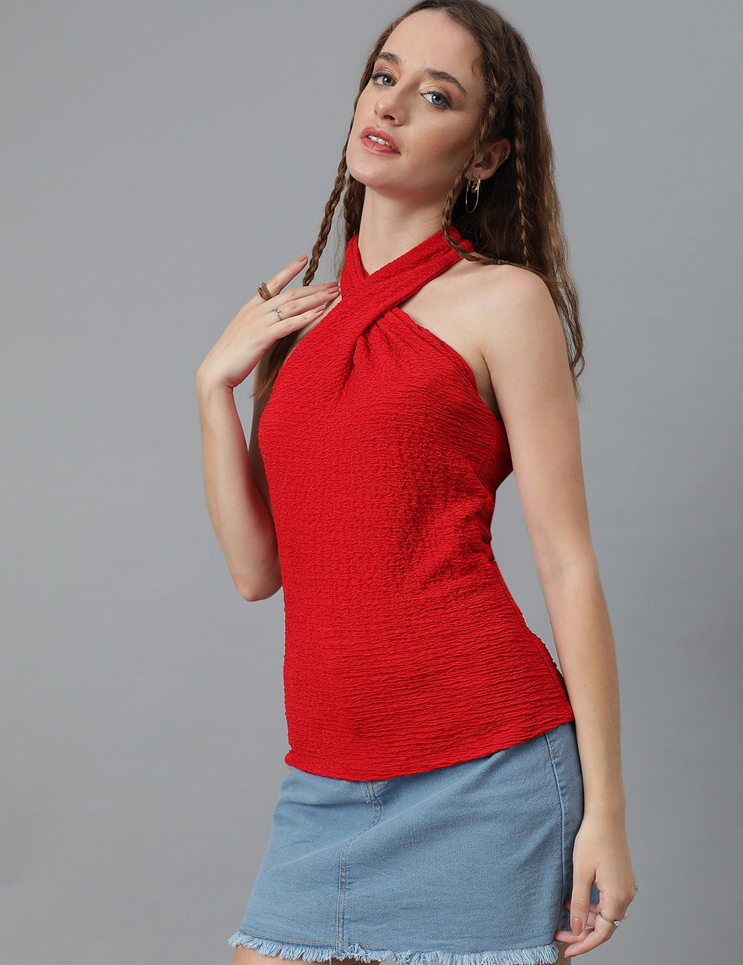 KOTTY Casual Self Design Women Red Top 