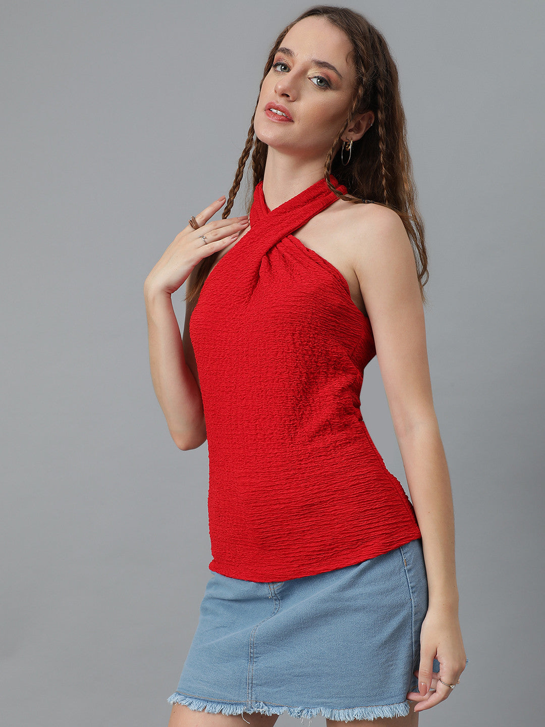 KOTTY Casual Self Design Women Red Top 