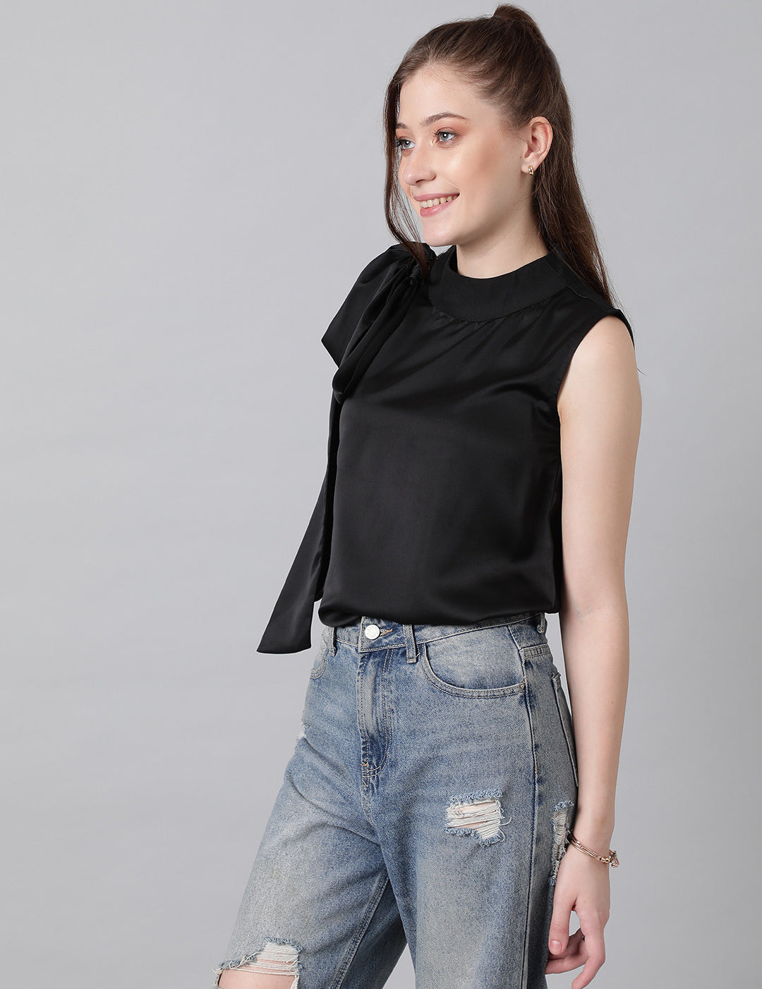 KOTTY Casual Solid Women Black Top 
