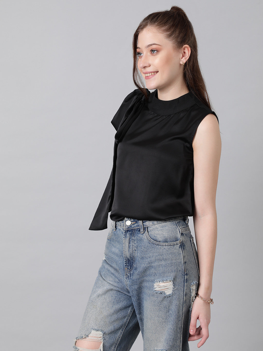KOTTY Casual Solid Women Black Top 