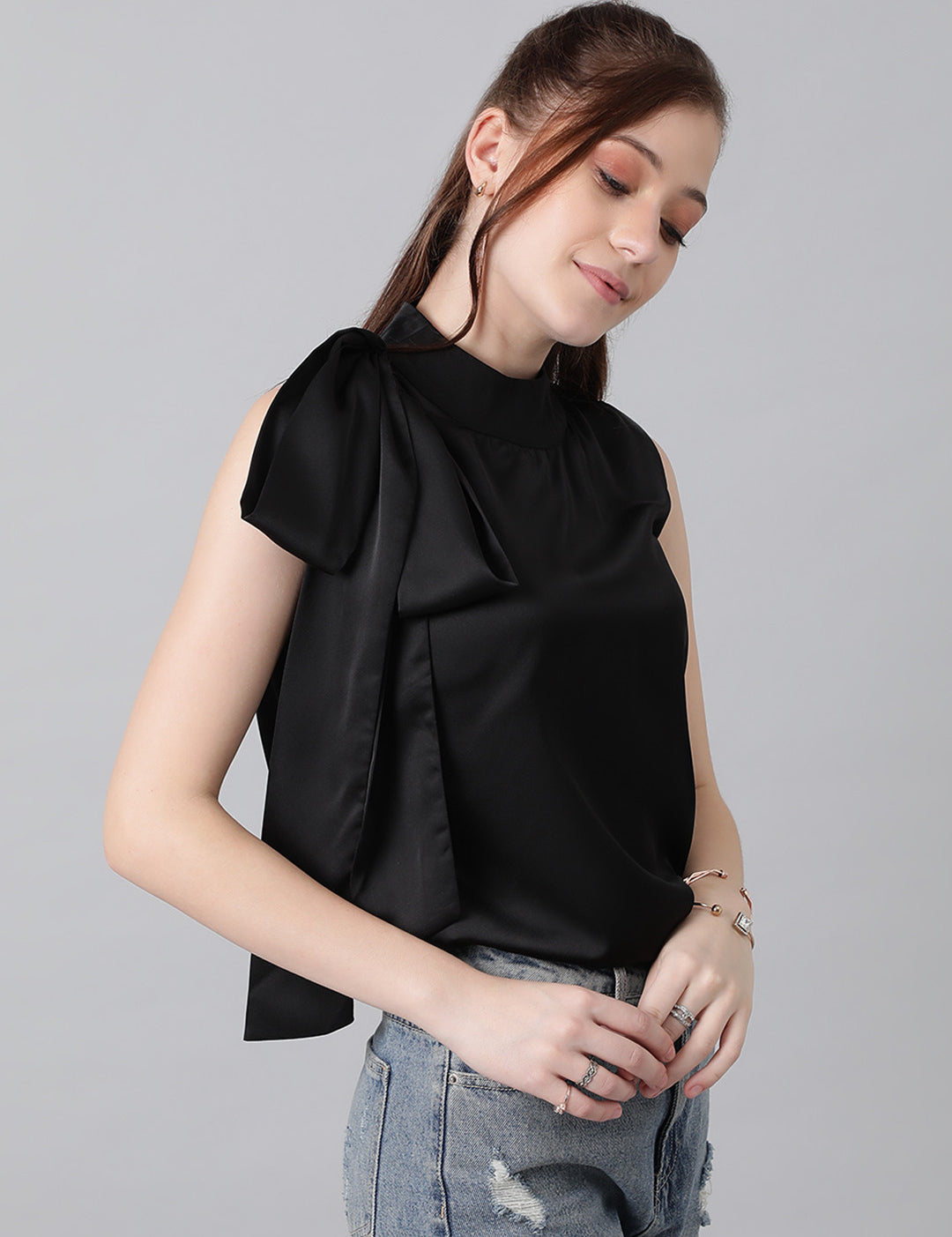 KOTTY Casual Solid Women Black Top 