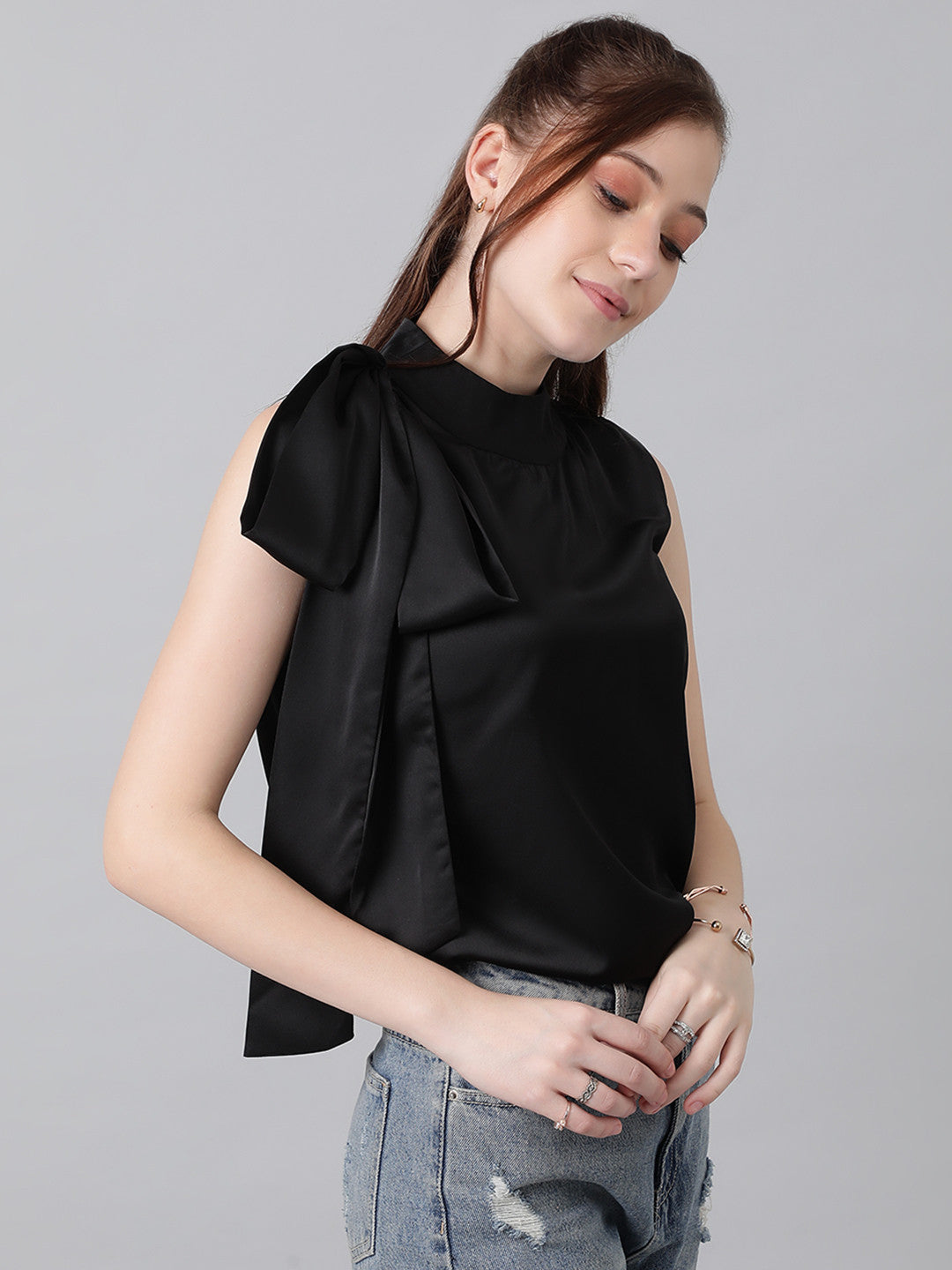 KOTTY Casual Solid Women Black Top 