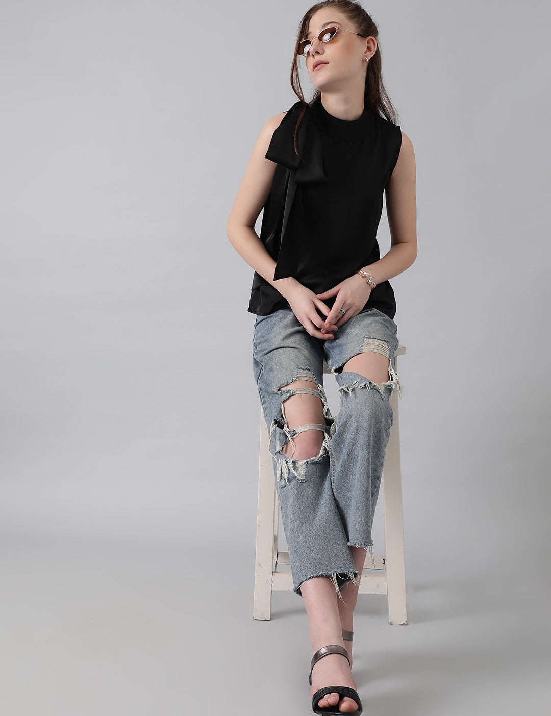 KOTTY Casual Solid Women Black Top 