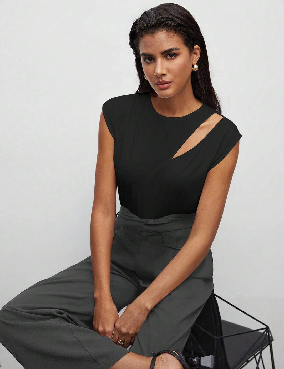KOTTY Casual Solid Women Black Top 