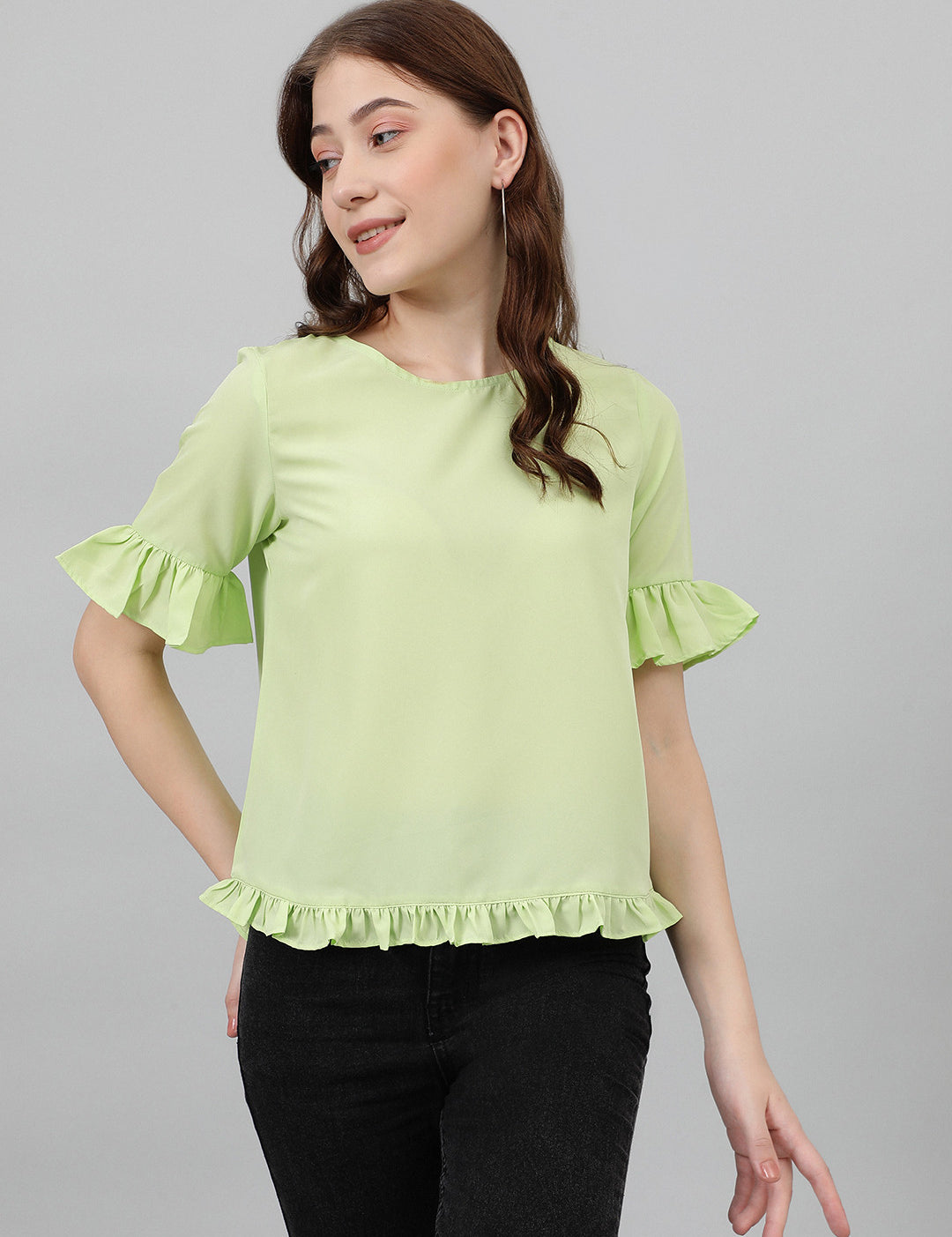 KOTTY Casual Self Design Women Light Green Top 