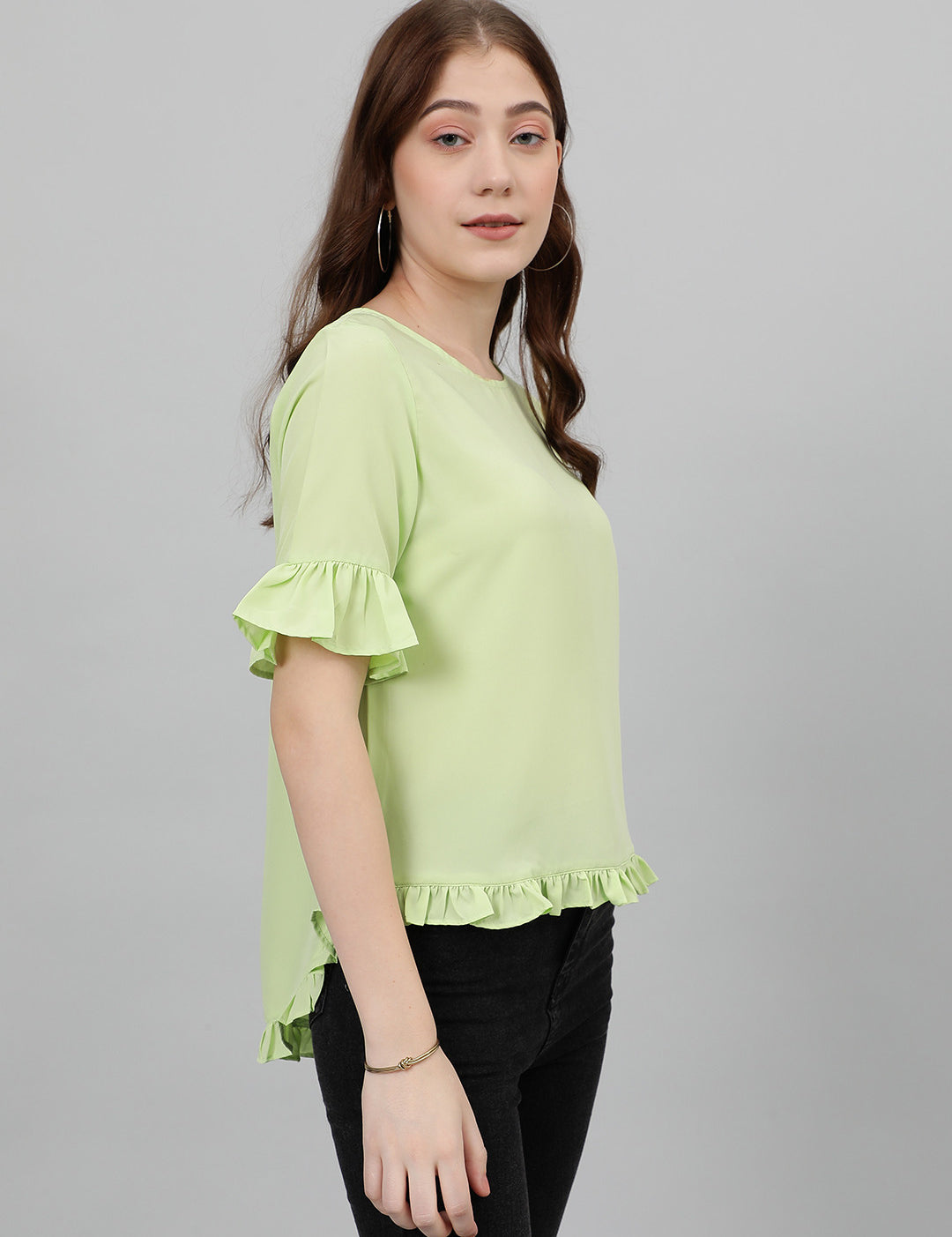 KOTTY Casual Self Design Women Light Green Top 