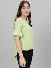KOTTY Casual Self Design Women Light Green Top 