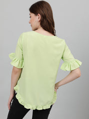 KOTTY Casual Self Design Women Light Green Top 