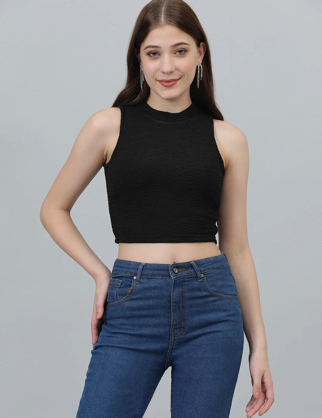 KOTTY Casual Solid Women Black Top 