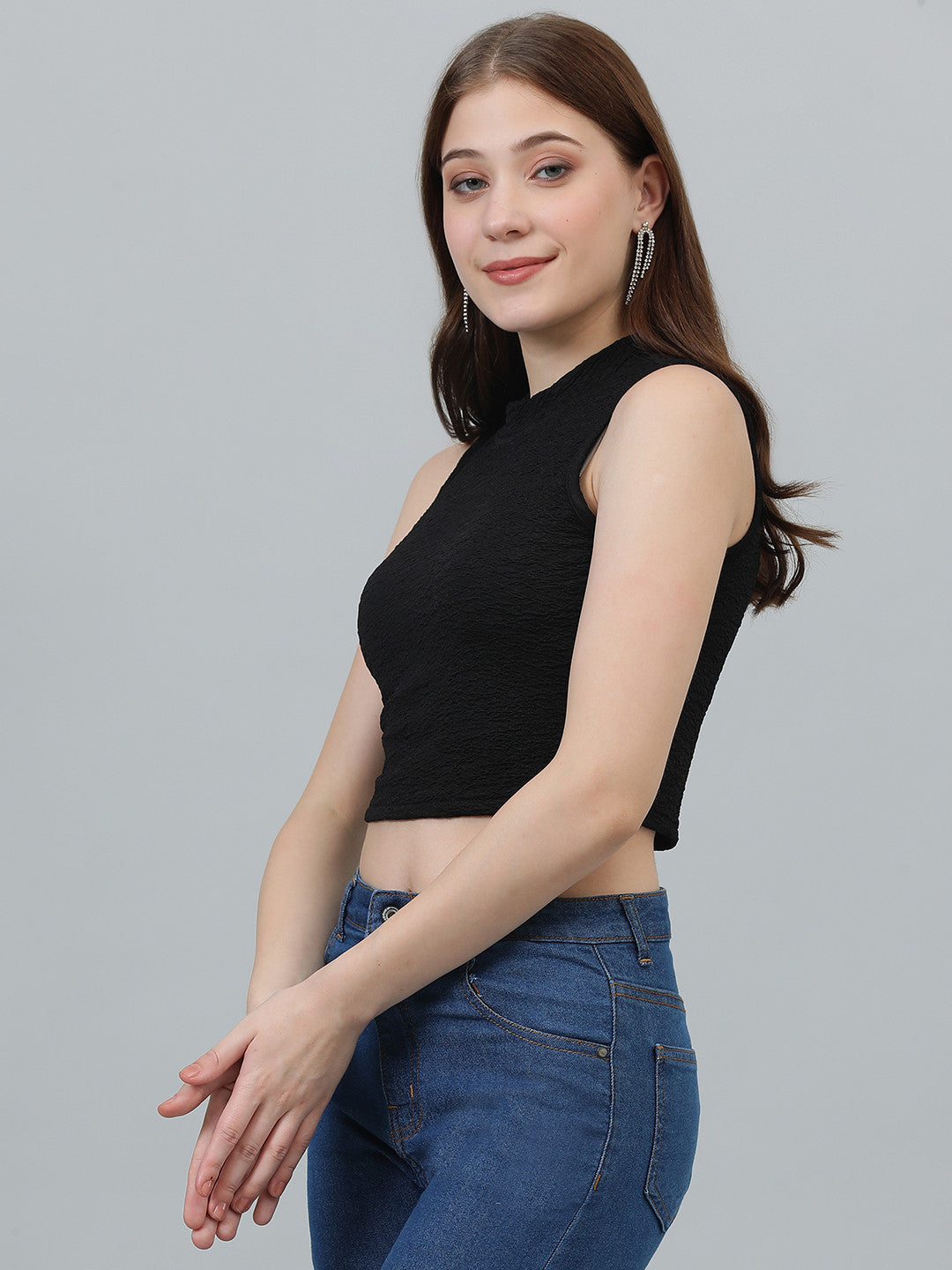 KOTTY Casual Solid Women Black Top 