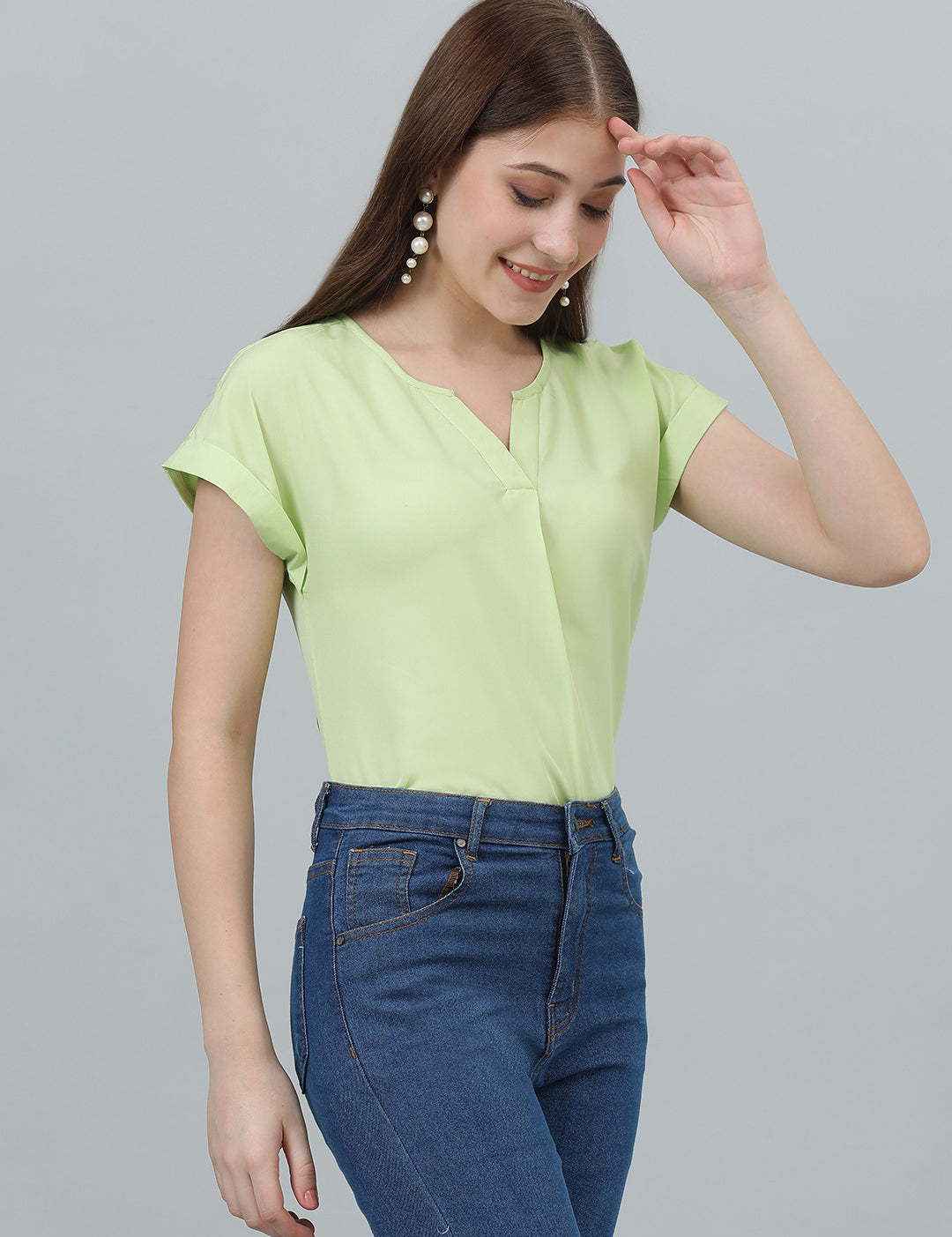 KOTTY Casual Solid Women Light Green Top 
