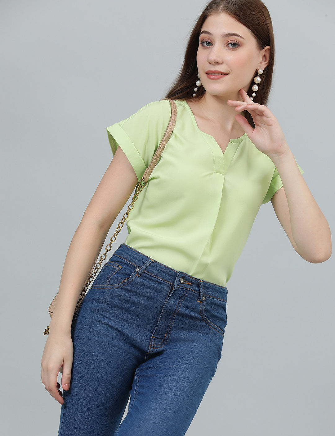 KOTTY Casual Solid Women Light Green Top 