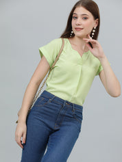 KOTTY Casual Solid Women Light Green Top 